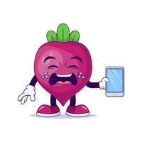 beetroot cartoon mascot showing crying expression vector