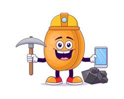 Miner peach cartoon mascot character vector