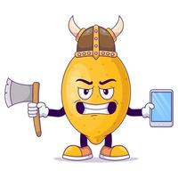 Viking lemon cartoon mascot character vector