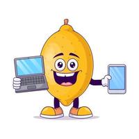 With laptop lemon cartoon mascot character vector