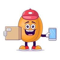 Courier peach cartoon mascot character vector