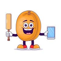 peach playing cricket cartoon mascot character vector