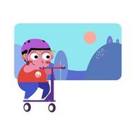 child playing scooter flat illustration vector