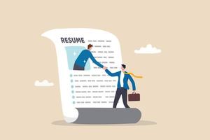 Success candidate get new job with best resume, human resources hiring or making contract with new joiner, apply for new job concept, businessman get out of resume picture handshake with employer. vector
