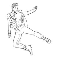 Man in suit jump pose line art vector illustration