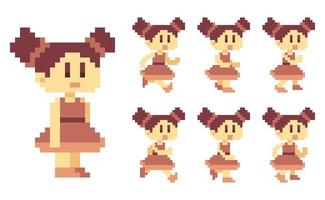 Pixel art 8 bit charcter cute girl character run animation vector