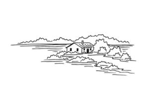 Landscape with country house. Hand drawn illustration converted to vector. vector