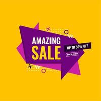 oferta increíble promoción de banner de venta abstracta amarilla y morada compre ahora vector