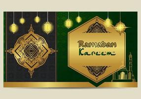 Green Gold Islamic Background Landscape with Mosque Ornaments For Eid Moments Vector Premium
