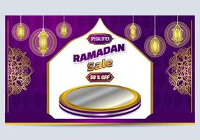 venta de ramadán de fondo islámico en un paisaje de color plata púrpura adecuado para la marca y publicidad vector premium