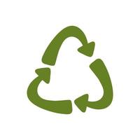Vector illustration of green triangular eco recycle icon in cartoon flat style isolated on white background.