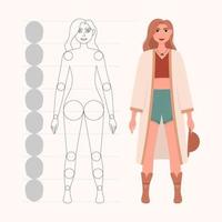 Young woman in boho outfit. Boho style fashion outfit. Fashionable clothes vector