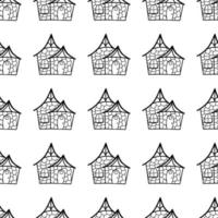 Seamless vector pattern of contour houses in doodle style on a white background. The illustration is used for a magazine, book, poster, postcard, web pages.