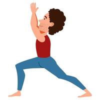 man doing yoga. Slender guy in pose on a white background. Vector illustration in a flat style