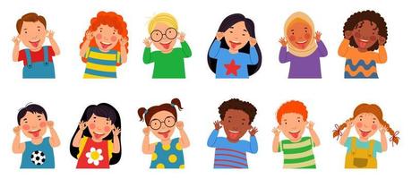 A set of cute Babies up to the waist. Children of different nationalities showed their language. Happy Childrenes Day. Vector illustration in flat style