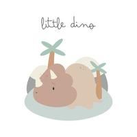 Cute Little Dinosaur. Cartoon style. Vector illustration. For kids stuff, card, posters, banners, children books, printing on the pack, printing on clothes, fabric, wallpaper, textile or dishes.