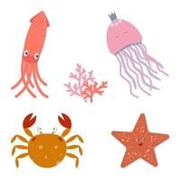 Sea creatures set vector