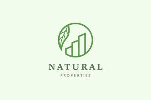 Circle property or villa logo with three building and leaf vector