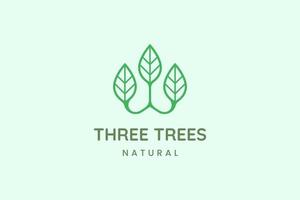 logotipo simple de tres hojas para empresas que representan la naturaleza vector