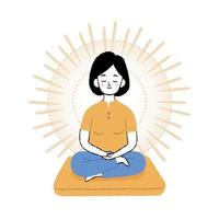 a girl sitting on a seat cushion meditating with radius abstract background vector