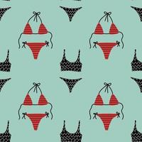 Seamless background with black and red bikinis. Seamless background with seamless pattern. Hand drawn vector. Summer decoration vector. Wrapping paper pattern. vector