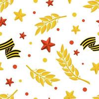 Victory Day May 9 Pattern background Banner for the holiday with stars laurel branch St. George ribbon Vector illustration