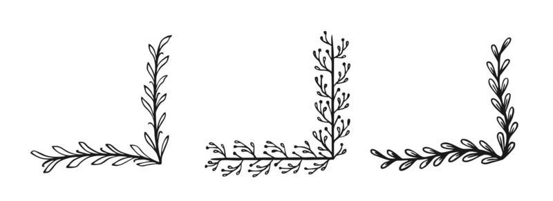 Corner frame drawn in doodle style isolated on a white background A set of frames hand draw Vector illustration