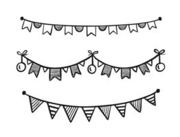 Festive garland painted in doodle style isolated on white background Vector illustration for birthday festival carnival holiday decoration.
