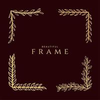 Corner frame painted in doodle style gold isolated on a brown background A set of frames hand draw Vector illustration