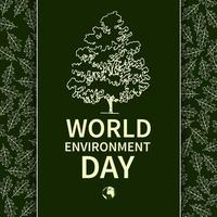 World Environment Day. Banner with a tree on the background of the leaves. For the design of postcards, posters and printing. Ecology. Vector illustration.