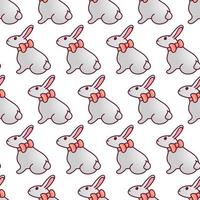 Seamless pattern - Easter bunny with a bow. Festive picture on a bright white background. Printing for printing on fabric, paper, packaging. Vector illustration