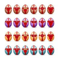 felices pascuas: un conjunto de huevos de pascua pintados con lazos y cintas rojas, encajes y piedras preciosas.