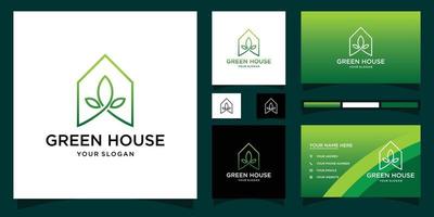 Green house logo with leaf concept vector