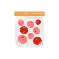 Tasty cherry jam in a glass jar. Cute vector illustration drawn in cartoon style