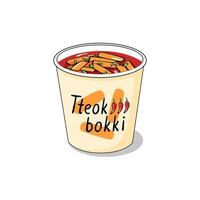 taza de comida para llevar instantánea con tteokbokki elaborado en él sobre fondo blanco aislado vector