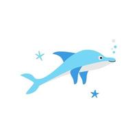 Cute blue dolphin on isolated white background vector