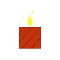 Cute burning square candle in candlestick. Vector illustration