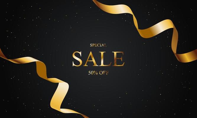 Luxury sale background with gold ribbon and glitter gold.