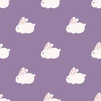 Cute rabbit on purple background. Seamless pattern of Easter rabbit. vector