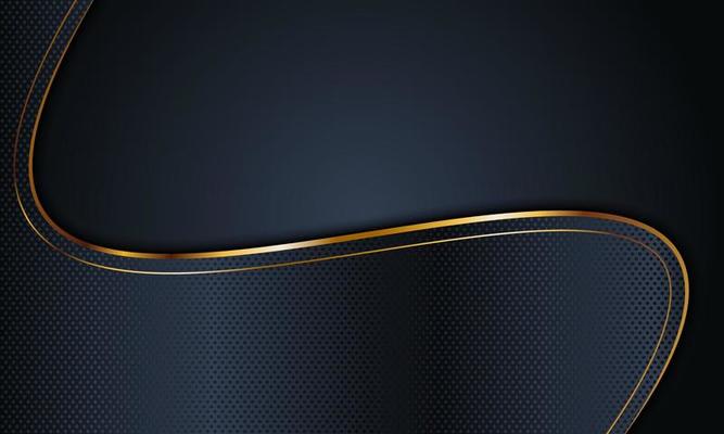 Abstract dark navy wavy texture with golden lines background.