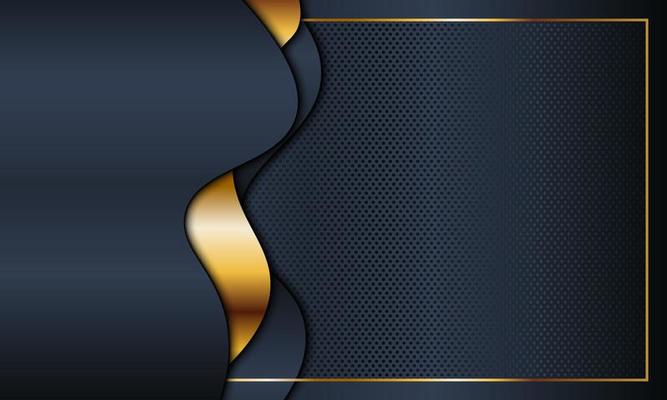 Abstract dark navy wave with golden lines background.