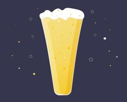 Glass beer mug with light wheat beer. Foam and bubbles overflow over the edge. Vector simple cartoon illustration for Oktoberfest design, bar, pub, restaurant, festival, badges, design, stickers.