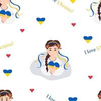 Ukrainian seamless pattern with  Cute Ukrainian girl vector
