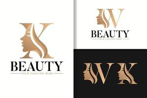 Feminine monogram logo with woman silhouette letter w and x vector