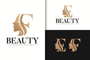 Feminine monogram logo with woman silhouette letter e and f vector