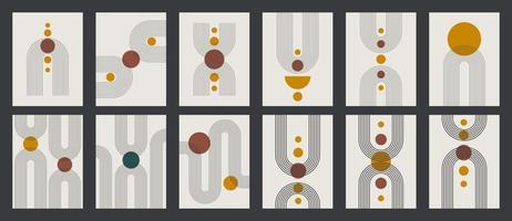 Set of Mid century modern minimalist art print with organic natural shape. vector