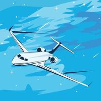 ilustración vectorial de un avión a reacción volando en el cielo vector