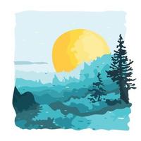 Beautiful natural scenery vintage painting vector illustration