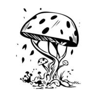 Mushroom black and white vector illustration