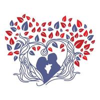 Heart shaped tree vector symbol illustration and couple silhouette